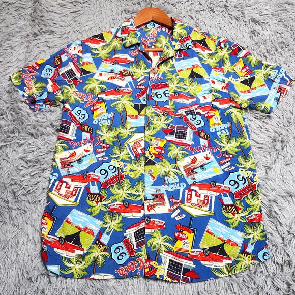Route 66 Hawaiian Shirt Adult Size Small Arizona California Texas Cars Roys Mens - Picture 1 of 11